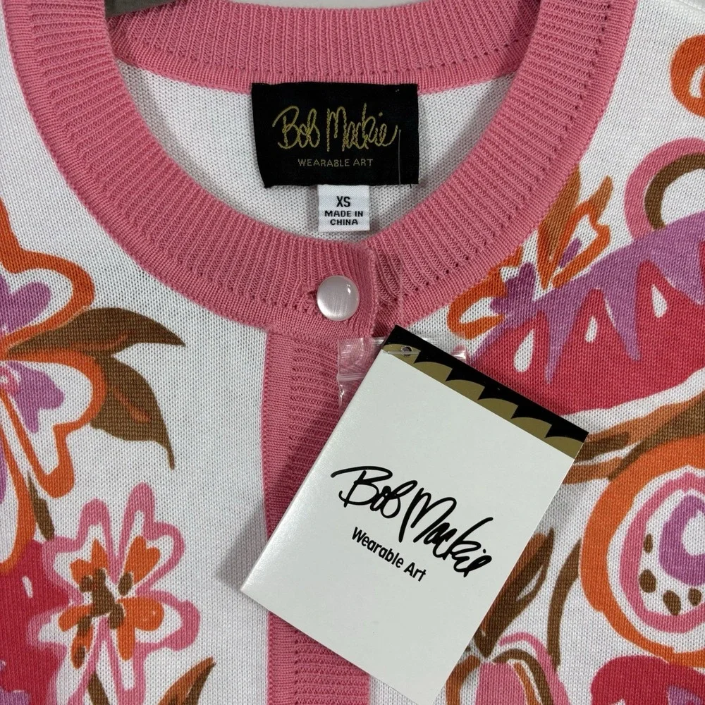 Bob Mackie Wearable Art Floral Cardigan size XS NEW